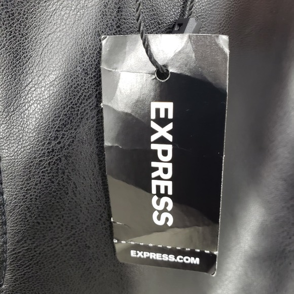 Express Vegan Leather Pants 12L LONG Faux Super High Rise Cropped Straight Black - Picture 12 of 12